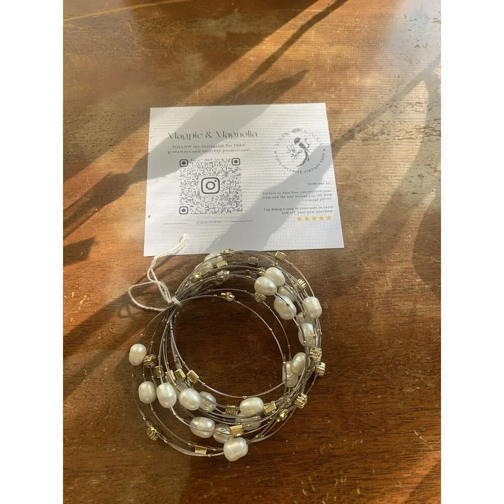 Vintage Glass Pearl Bead Bracelets – 12 Strand Set, Silver Tone, MCM / 80s